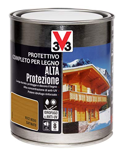 V33 Protettivo Completo per Legno a Solvente Alta Protezione Noce Medio 0,75 L