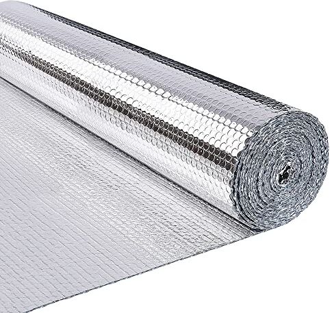 VOUNOT Isolante Termico 122cm x 20m, Foglio Isolante Doppio Strato Alluminio Bolle, Pellicola Riflettente Rotolo Pannello Termoriflettente per Pareti dei Termosifoni, Porte, Finestre, Pavimenti, Tetti