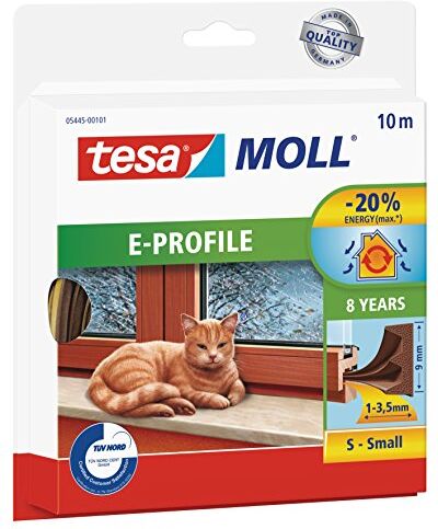 Tesa moll E-Profile Seal Gomma Sigillante per l'Isolamento degli Spazi tra Porte e Finestre Marrone 10 m x 9 mm x 4 mm