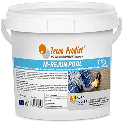 Tecno Prodist M-REJUN POOL di  – 1 Kg Mortaio Guarnizione Flessibile per sigillare le giunzioni di piastrelle in piscine, ceramica, mattoni