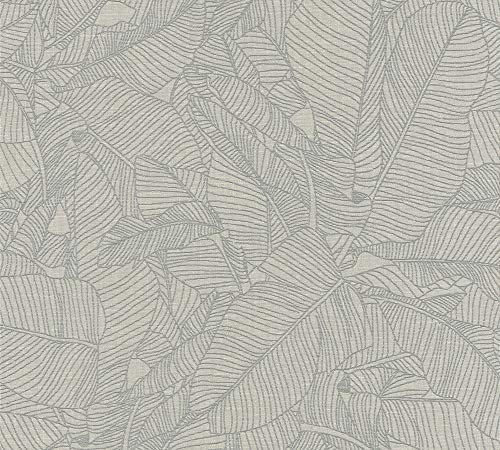 A.S. Création Carta da parati in tessuto non tessuto Linen Style con motivo a foglie, 10,05 m x 0,53 m, beige grigio, Made in Germany 366332