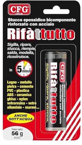 CFG 1808 CFG RIFATUTTO STUCCO EPOSSIDICO BICOMPONENTE RINFORZATO CON ACCIAIO AGISCE IN 5 MINUTI PER TUTTI I TIPI DI MATERIALI