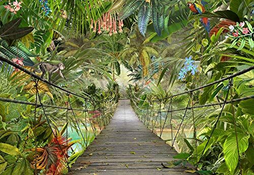 Komar WTD 3D- Carta da parati fotografica con ponte selvaggio, foresta pluviale, giungla, tropicale, ponte, 368 x 254 cm, 8 pezzi, colore: Verde
