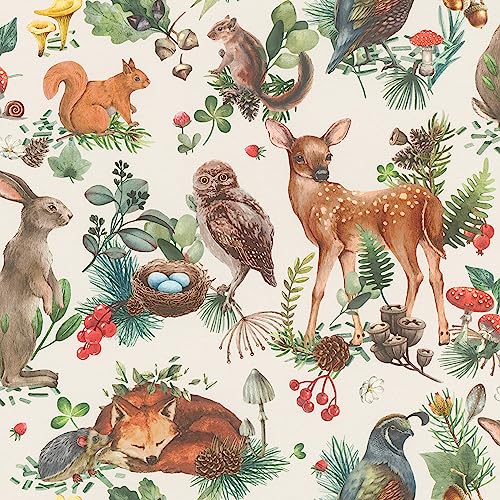 Rasch Tapete  Carta da parati in tessuto non tessuto chiaro con animali della foresta, stile vintage, 10,05 mx 0,53 m (L x P)