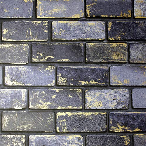 Arthouse Carta da parati effetto mattone metallizzato, per spazi abitativi e muri caratteristici, rotolo da 53 cm x 10,05 m, colore: Blu