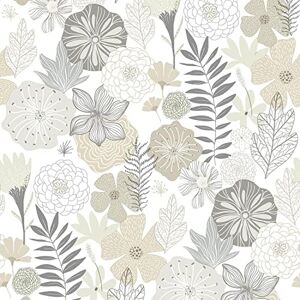 Roommates Carta da Parati Beige con Fiori - Wallpaper Roommates Carta da Parati Beige con Fiori - Wallpaper
