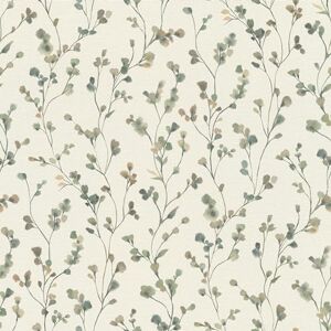 Rasch Carta da parati in tessuto chiaro con piccoli fiori in verde e blu in stile acquarello della collezione Country Charme Rasch Carta da parati in tessuto chiaro con piccoli fiori in verde e blu in stile acquarello della collezione Country Charme