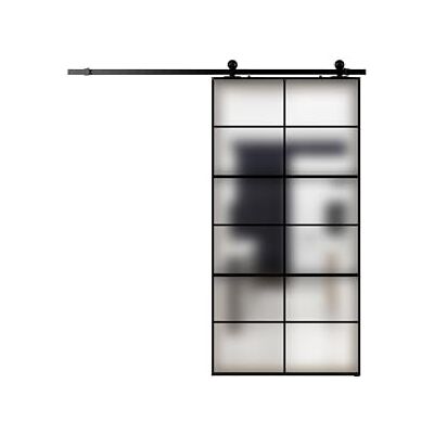 Arredo Stock Porta scorrevole in alluminio nero e vetro (Satinato) Arredo Stock Porta scorrevole in alluminio nero e vetro (Satinato)