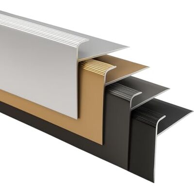 Floordirekt Profilo per bordi per gradini di sicurezza, forma a F, profilo paragradino per scale, per pavimenti con altezza di 7-8 mm, con Materiale di montaggio. Lunghezza: 134 cm Altezza: 53 mm, Colore oro Floordirekt Profilo per bordi per gradini di sicurezza, forma a F, profilo paragradino per scale, per pavimenti con altezza di 7-8 mm, con Materiale di montaggio. Lunghezza: 134 cm Altezza: 53 mm, Colore oro