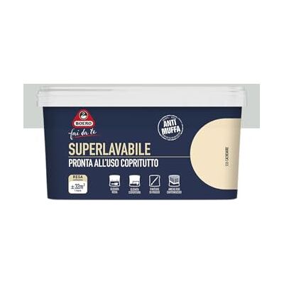 Boero Fai da Te, Idropittura Superlavabile Monomano per Interni, ad Alta Copertura, Antimuffa, Finitura Opaca di Pregio, Pronta all’Uso, Formato 2,5L (Loft) Boero Fai da Te, Idropittura Superlavabile Monomano per Interni, ad Alta Copertura, Antimuffa, Finitura Opaca di Pregio, Pronta all’Uso, Formato 2,5L (Loft)
