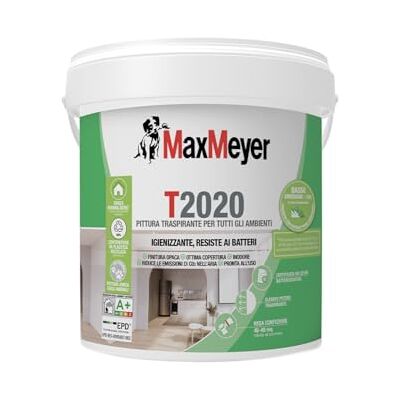 MAXMEYER T2020 BMB Idropittura Igienizzante, Pittura Murale per Interni Batteriostatica e Traspirante, Finitura Opaca, Bianco, 4 Litri MAXMEYER T2020 BMB Idropittura Igienizzante, Pittura Murale per Interni Batteriostatica e Traspirante, Finitura Opaca, Bianco, 4 Litri