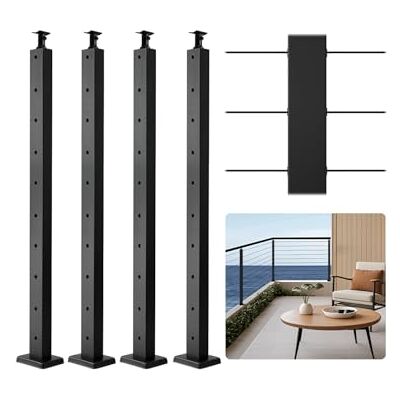 VEVOR Set di Ringhiera 4 Pz per Recinzione da Balcone 914x108x68 mm Giardino Balcone Ponte in Acciaio Inox, Kit di Palo per Balaustrata da Terrazza, Nero, 4JZLGZXHS914UUOI6001V0 VEVOR Set di Ringhiera 4 Pz per Recinzione da Balcone 914x108x68 mm Giardino Balcone Ponte in Acciaio Inox, Kit di Palo per Balaustrata da Terrazza, Nero, 4JZLGZXHS914UUOI6001V0