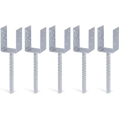 Alberts Supporto per pali a U, con ancoraggio per calcestruzzo in acciaio scanalato, zincato a caldo, larghezza 71 mm, lunghezza ancoraggi per calcestruzzo, 200 mm, set da 5 pezzi Alberts Supporto per pali a U, con ancoraggio per calcestruzzo in acciaio scanalato, zincato a caldo, larghezza 71 mm, lunghezza ancoraggi per calcestruzzo, 200 mm, set da 5 pezzi