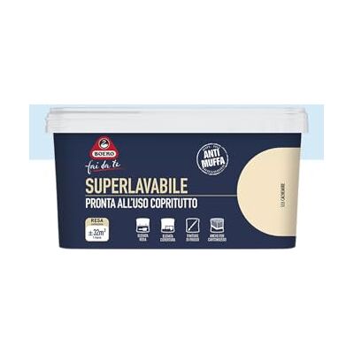 Boero Fai da Te, Idropittura Superlavabile Monomano per Interni, ad Alta Copertura, Antimuffa, Finitura Opaca di Pregio, Pronta all’Uso, Formato 2,5L (Aquatic) Boero Fai da Te, Idropittura Superlavabile Monomano per Interni, ad Alta Copertura, Antimuffa, Finitura Opaca di Pregio, Pronta all’Uso, Formato 2,5L (Aquatic)