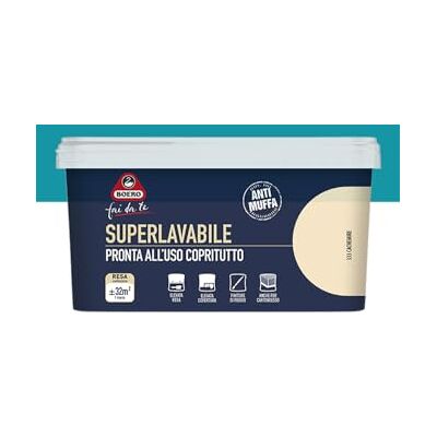 Boero Fai da Te, Idropittura Superlavabile Monomano per Interni, ad Alta Copertura, Antimuffa, Finitura Opaca di Pregio, Pronta all’Uso, Formato 2,5L (Ottanio) Boero Fai da Te, Idropittura Superlavabile Monomano per Interni, ad Alta Copertura, Antimuffa, Finitura Opaca di Pregio, Pronta all’Uso, Formato 2,5L (Ottanio)