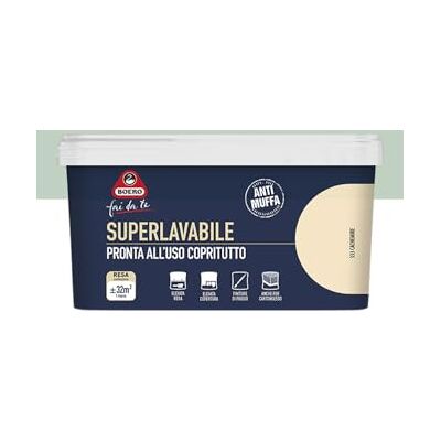 Boero Fai da Te, Idropittura Superlavabile Monomano per Interni, ad Alta Copertura, Antimuffa, Finitura Opaca di Pregio, Pronta all’Uso, Formato 2,5L (Salvia) Boero Fai da Te, Idropittura Superlavabile Monomano per Interni, ad Alta Copertura, Antimuffa, Finitura Opaca di Pregio, Pronta all’Uso, Formato 2,5L (Salvia)