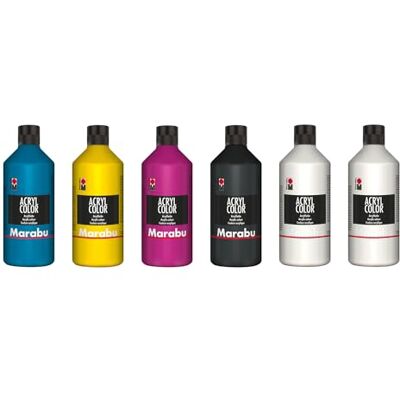 Marabu Acryl Colour Big Pack, 6 x 500 ml, vernice acrilica cremosa a base d'acqua, ad asciugatura rapida, resistente alla luce, impermeabile, da applicare con pennello e spugna su tela, carta e legno Marabu Acryl Colour Big Pack, 6 x 500 ml, vernice acrilica cremosa a base d'acqua, ad asciugatura rapida, resistente alla luce, impermeabile, da applicare con pennello e spugna su tela, carta e legno