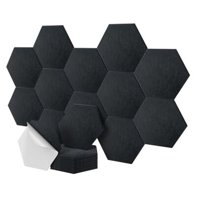 Relaxdays Pannelli acustici, Set da 18 autoadesivi esagonali, 30x26 cm, riduzione del Rumore, Decorazione Gaming, Nero Relaxdays Pannelli acustici, Set da 18 autoadesivi esagonali, 30x26 cm, riduzione del Rumore, Decorazione Gaming, Nero