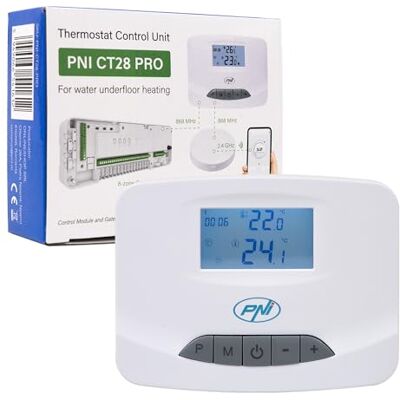 PNI CT28 PRO Unità termostato wireless, per riscaldamento a pavimento, compatibile con elettrovalvola CT28M, modulo CT28WIFI Hub per controllo dall'applicazione Tuya Smart, ABS, bianco PNI CT28 PRO Unità termostato wireless, per riscaldamento a pavimento, compatibile con elettrovalvola CT28M, modulo CT28WIFI Hub per controllo dall'applicazione Tuya Smart, ABS, bianco