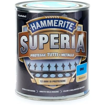 Hammerite Superia smalto metallo antiruggine interno e esterno, Metallizzato Oro, 750 ml Hammerite Superia smalto metallo antiruggine interno e esterno, Metallizzato Oro, 750 ml