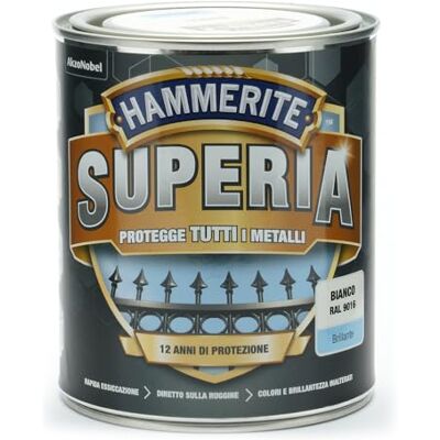 Hammerite Superia smalto metallo antiruggine interno e esterno, Brillante Bianco, 750 ml Hammerite Superia smalto metallo antiruggine interno e esterno, Brillante Bianco, 750 ml