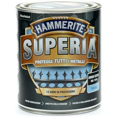 Hammerite Superia smalto metallo antiruggine interno e esterno, Brillante Grigio Scuro, 750 ml Hammerite Superia smalto metallo antiruggine interno e esterno, Brillante Grigio Scuro, 750 ml