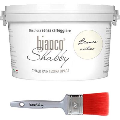 BiancoShabby - Verniceg-Chalk BiancoShabby - 2,5 L - Pennello professionale 50 mm - Vernice BiancoShabby - Verniceg-Chalk BiancoShabby - 2,5 L - Pennello professionale 50 mm - Vernice