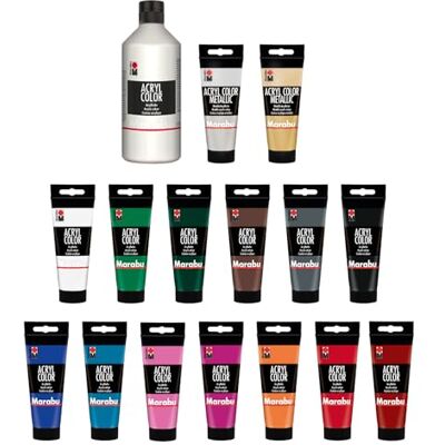 Marabu Acryl Colour Super Set, Bianco, Colore Acrilico a Base d'Acqua, Asciugatura Rapida, Resistente alla Luce, Impermeabile, applicabile su Tela, Carta, Legno, Multicolor, 500 ml and 15 x 100 ml Marabu Acryl Colour Super Set, Bianco, Colore Acrilico a Base d'Acqua, Asciugatura Rapida, Resistente alla Luce, Impermeabile, applicabile su Tela, Carta, Legno, Multicolor, 500 ml and 15 x 100 ml