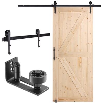 VEVOR Porta scorrevole da fienile 91,4 x 213,4 cm con kit hardware per porta da fienile da 2 m incluso e maniglia, in legno massello impermeabile, facile da montare, per interni e ripostiglio, telaio VEVOR Porta scorrevole da fienile 91,4 x 213,4 cm con kit hardware per porta da fienile da 2 m incluso e maniglia, in legno massello impermeabile, facile da montare, per interni e ripostiglio, telaio