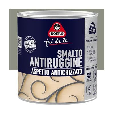 Boero Fai da Te, Smalto Antiruggine a Grana Grossa, per Ferro, per Interno/Esterno, Applicazione Diretta, Gel Antigoccia, Fondo + Finitura ed Alta Protezione, Colore Grigio Chiaro, Formato 0,5L Boero Fai da Te, Smalto Antiruggine a Grana Grossa, per Ferro, per Interno/Esterno, Applicazione Diretta, Gel Antigoccia, Fondo + Finitura ed Alta Protezione, Colore Grigio Chiaro, Formato 0,5L