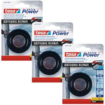Tesa Extra Power Extreme Repair Nastro di riparazione autosaldante in silicone, 3 x 2,5 m, 19 mm, colore: Nero Tesa Extra Power Extreme Repair Nastro di riparazione autosaldante in silicone, 3 x 2,5 m, 19 mm, colore: Nero