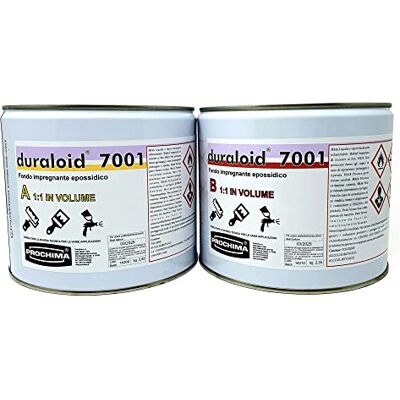 PROCHIMA Duraloid 7001 A+B, Primer Fondo Epossidico Trasparente Bicomponente a Solvente, Impregte non Pigmentato Caratterizzato da Elevata Fluidità, 5 Kg, Bianco PROCHIMA Duraloid 7001 A+B, Primer Fondo Epossidico Trasparente Bicomponente a Solvente, Impregte non Pigmentato Caratterizzato da Elevata Fluidità, 5 Kg, Bianco