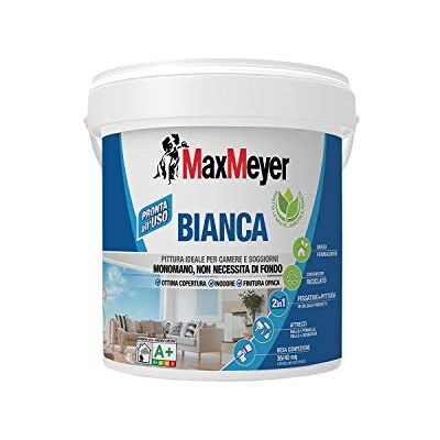MAXMEYER Pittura per interni Bianca Lavabile Monomano, 2 in 1: fissativo e pittura, per camere e soggiorni 4 l MAXMEYER Pittura per interni Bianca Lavabile Monomano, 2 in 1: fissativo e pittura, per camere e soggiorni 4 l