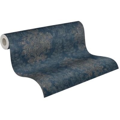A.S. Création Carta da parati barocco – blu, metallico – 10,05 x 0,53 m Carta senza stacco in look vintage usato – lucida con patina cangiante, si stacca a secco senza residui A.S. Création Carta da parati barocco – blu, metallico – 10,05 x 0,53 m Carta senza stacco in look vintage usato – lucida con patina cangiante, si stacca a secco senza residui