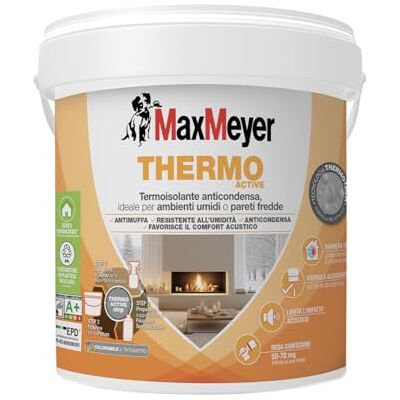 MAXMEYER Thermo Active Aerogel, Pittura Termoisolante per Interni, Antimuffa e Anticondensa, A+ Priva di Formaldeide, Bianco, 10 Litri MAXMEYER Thermo Active Aerogel, Pittura Termoisolante per Interni, Antimuffa e Anticondensa, A+ Priva di Formaldeide, Bianco, 10 Litri