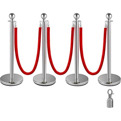 VEVOR Mophorn Barriera per Il Controllo della Folla con Corda di Velluto Rosso, 4 Pezzi Corda da 1,5 m Barriere di Controllo della Folla Tondo Post Palo Argento VEVOR Mophorn Barriera per Il Controllo della Folla con Corda di Velluto Rosso, 4 Pezzi Corda da 1,5 m Barriere di Controllo della Folla Tondo Post Palo Argento