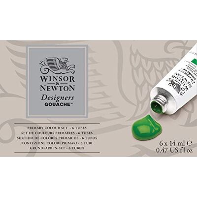 Winsor & Newton Designers Gouache Set Assortito Colori Primari gouache professionale da 6 tubi da 14 ml, colori primari, per design, illustrazione, arti grafiche Winsor & Newton Designers Gouache Set Assortito Colori Primari gouache professionale da 6 tubi da 14 ml, colori primari, per design, illustrazione, arti grafiche