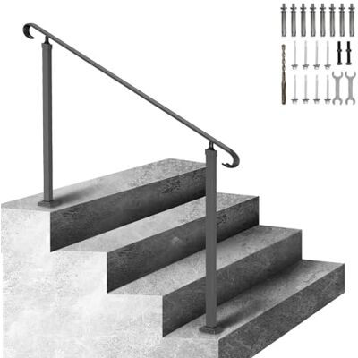 VEVOR Corrimano per Scale Gradino Esterno Installazione a Terra, Altezza 48cm per Ringhiera in Ferro Battuto Nero Passaggi 3 Gradini, Corrimano di Sicurezza Uso in Corridoio Giardino Balcone Portico VEVOR Corrimano per Scale Gradino Esterno Installazione a Terra, Altezza 48cm per Ringhiera in Ferro Battuto Nero Passaggi 3 Gradini, Corrimano di Sicurezza Uso in Corridoio Giardino Balcone Portico