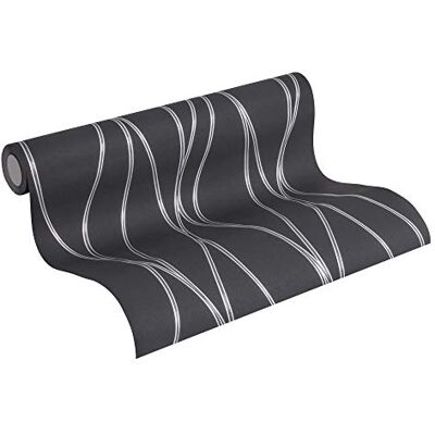 A.S. Création Carta da parati in tessuto non tessuto Trendwall a righe, 10,05 m x 0,53 m, grigio metallizzato nero, Made in Germany 371324 A.S. Création Carta da parati in tessuto non tessuto Trendwall a righe, 10,05 m x 0,53 m, grigio metallizzato nero, Made in Germany 371324