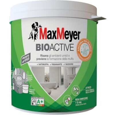 MAXMEYER Bioactive A+ Plus, Pittura Antimuffa per Interni, Bianco, 0,75L MAXMEYER Bioactive A+ Plus, Pittura Antimuffa per Interni, Bianco, 0,75L