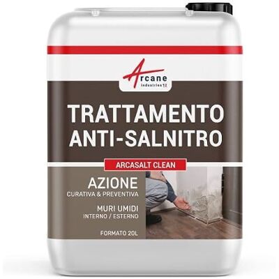 ARCANE INDUSTRIES Trattamento Salnitro per Muri ARCASALT CLEAN 20 L (fino a 80 m²) Blocca il Salnitro, Risana e Indurisce l'Intonaco, Impermeabilizza Muri, Calcestruzzo e Pietra ARCANE INDUSTRIES Trattamento Salnitro per Muri ARCASALT CLEAN 20 L (fino a 80 m²) Blocca il Salnitro, Risana e Indurisce l'Intonaco, Impermeabilizza Muri, Calcestruzzo e Pietra