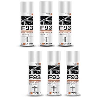FAREN F93 Zinco Spray Purezza 98%, Zincante A Freddo, Anticorrosivo, Antiruggine,dona una tinta Chiaro brillante, particolarmente adatto per il Ritocco di Parti Saldate e Ossidate, 400ml (6) FAREN F93 Zinco Spray Purezza 98%, Zincante A Freddo, Anticorrosivo, Antiruggine,dona una tinta Chiaro brillante, particolarmente adatto per il Ritocco di Parti Saldate e Ossidate, 400ml (6)