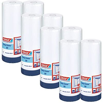 Tesa Easy Cover 4369 UV Confezione da 8 pellicole da imbianchino con nastro in tessuto per mascheratura e copertura per esterni, 2 in 1, colore: blu/opaco Tesa Easy Cover 4369 UV Confezione da 8 pellicole da imbianchino con nastro in tessuto per mascheratura e copertura per esterni, 2 in 1, colore: blu/opaco