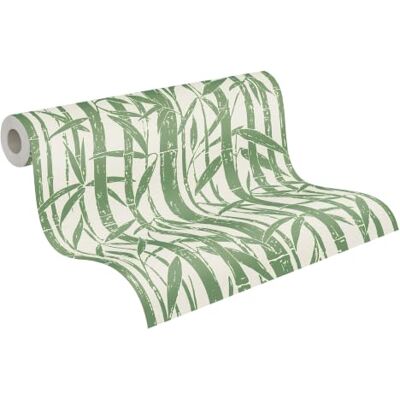A.S. Création Attractive Carta da parati in tessuto non tessuto, motivo floreale e grafico, colori naturali, superficie strutturata, naturale, bambù, 10,05 m x 0,53 m, verde/bianco A.S. Création Attractive Carta da parati in tessuto non tessuto, motivo floreale e grafico, colori naturali, superficie strutturata, naturale, bambù, 10,05 m x 0,53 m, verde/bianco