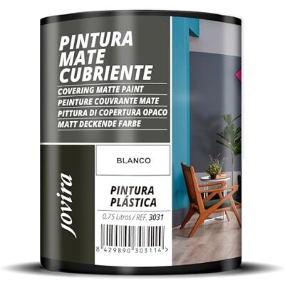 JOVIRA PINTURAS Pittura di copertura opaco. Pittura per interni ed esterni con eccellente potere coprente. (750 Millilitri, Bianco) JOVIRA PINTURAS Pittura di copertura opaco. Pittura per interni ed esterni con eccellente potere coprente. (750 Millilitri, Bianco)