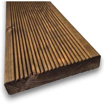 SUNWOOD Pavimento Decking Pino Massello Nordico 28x145 mm, da 300 cm Antiscivolo per Esterno Impregnante Olio Protettivo Castagno SUNWOOD Pavimento Decking Pino Massello Nordico 28x145 mm, da 300 cm Antiscivolo per Esterno Impregnante Olio Protettivo Castagno
