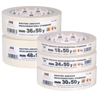 PENNELLIFICIO 2000 Kit da 5 Nastri in Carta con Diverse Misure per Mascheratura e per Imbianchini, Rimozione Senza Residui, Antimacchia, Dimensioni 18/24 / 30/36 /48 mm x 45 m – Made in Italy PENNELLIFICIO 2000 Kit da 5 Nastri in Carta con Diverse Misure per Mascheratura e per Imbianchini, Rimozione Senza Residui, Antimacchia, Dimensioni 18/24 / 30/36 /48 mm x 45 m – Made in Italy