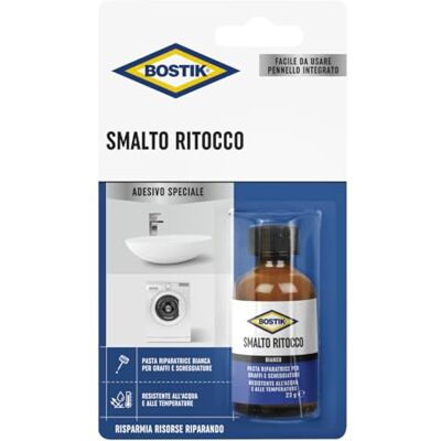 Bostik Smalto Ritocco Pasta Riparatrice Bianca per Graffi e Scheggiature, Resistente ad Acqua e Alte Temperature, con Pennellino di Precisione, 23 g Bostik Smalto Ritocco Pasta Riparatrice Bianca per Graffi e Scheggiature, Resistente ad Acqua e Alte Temperature, con Pennellino di Precisione, 23 g