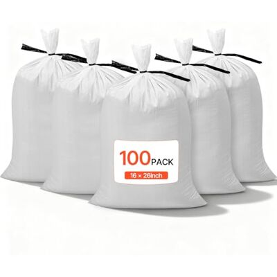 VEVOR Sacchi in Tessuto Polipropilene per Sabbia 100 Confezioni da 40 x 66 cm con Lacci, Carico di 22,6 kg, Resistenti agli Strappi e ai Raggi UV per Barriera di Protezione dalle Inondazioni VEVOR Sacchi in Tessuto Polipropilene per Sabbia 100 Confezioni da 40 x 66 cm con Lacci, Carico di 22,6 kg, Resistenti agli Strappi e ai Raggi UV per Barriera di Protezione dalle Inondazioni