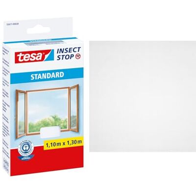 Tesa Insect Stop Zanzariere Attacca & Stacca STANDARD per Finestre, Zanzariera Adesiva, Rete per Zanzariera Regolabile a Piacere, Bianco, 110 cm x 130 cm Tesa Insect Stop Zanzariere Attacca & Stacca STANDARD per Finestre, Zanzariera Adesiva, Rete per Zanzariera Regolabile a Piacere, Bianco, 110 cm x 130 cm